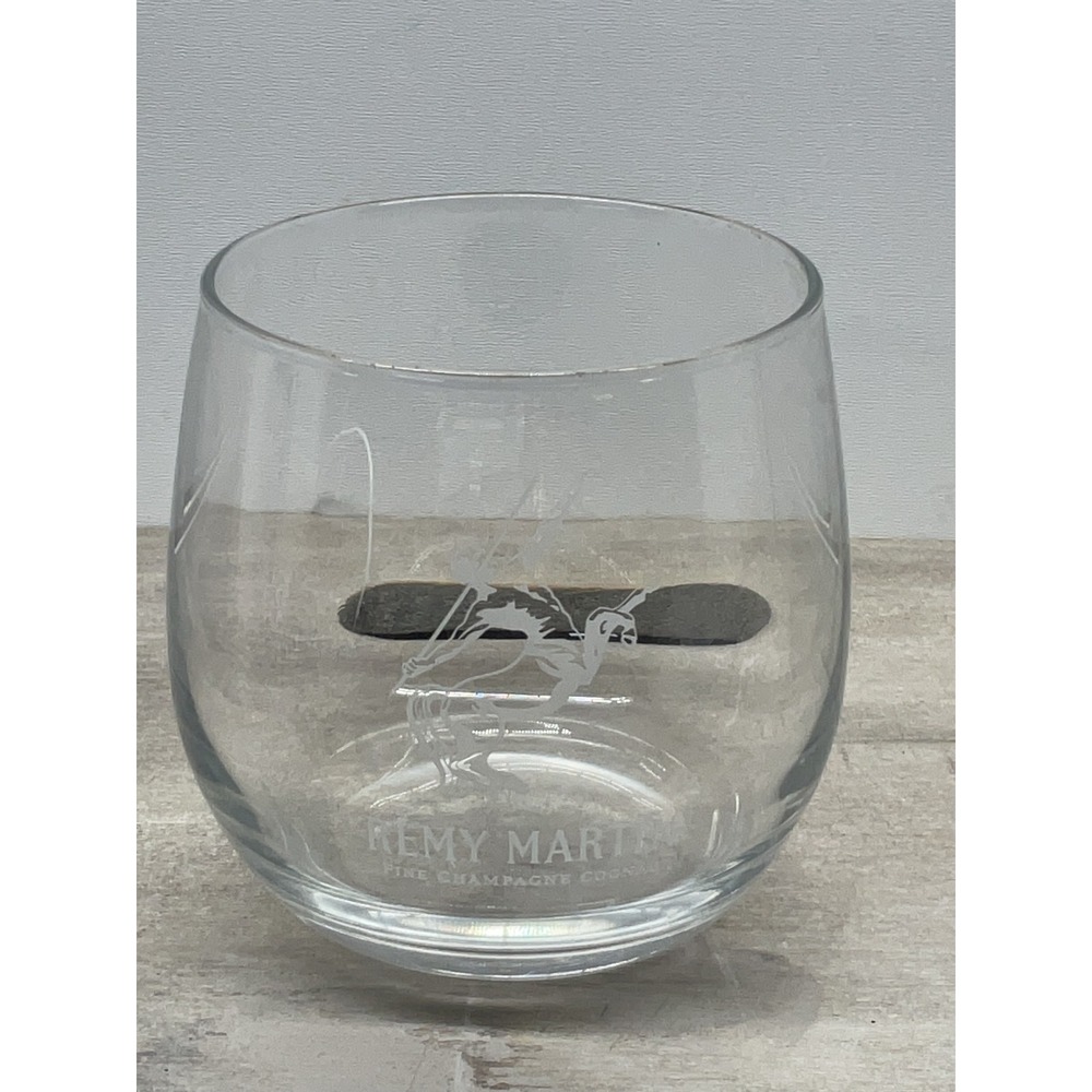Remy Martin Fine Champagne Cognac Etched Stemless Glass Centaur Logo Clear